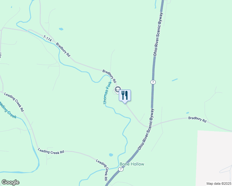 map of restaurants, bars, coffee shops, grocery stores, and more near 39219 Bradbury Road in Middleport