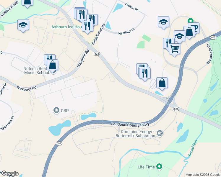 map of restaurants, bars, coffee shops, grocery stores, and more near 21744 Sir Timothy Drive in Ashburn
