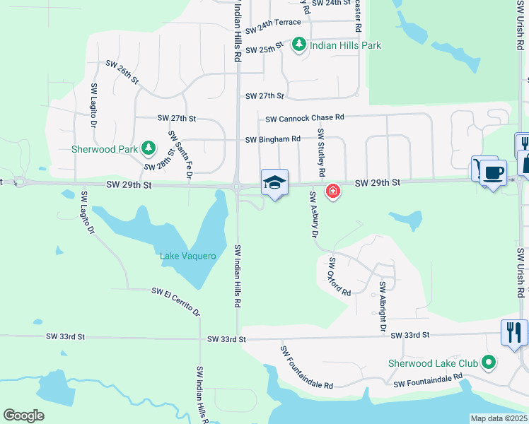 map of restaurants, bars, coffee shops, grocery stores, and more near 7445 Southwest 29th Street in Topeka