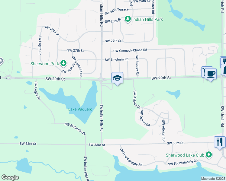 map of restaurants, bars, coffee shops, grocery stores, and more near 7529 Southwest 29th Street in Topeka