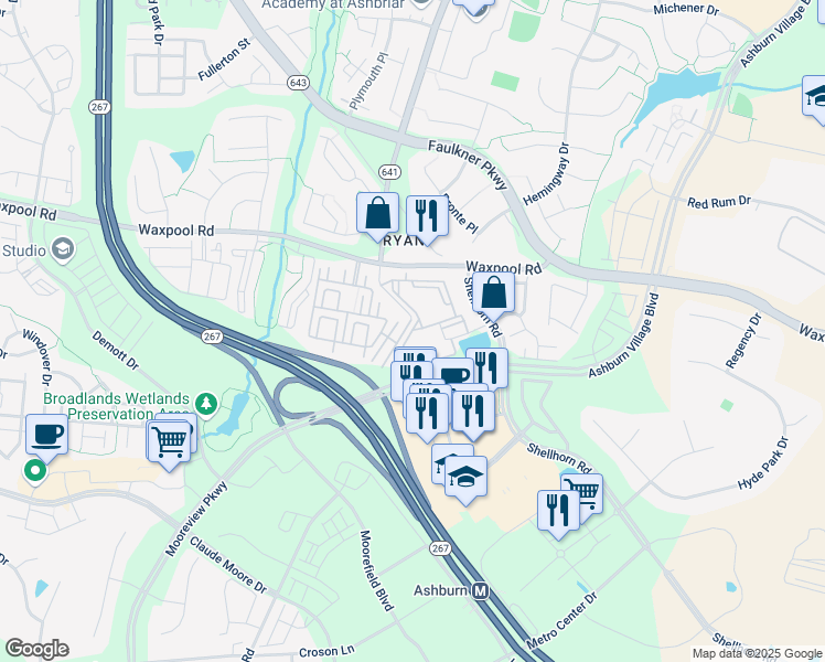 map of restaurants, bars, coffee shops, grocery stores, and more near Granite Mountain Terrace in Ashburn