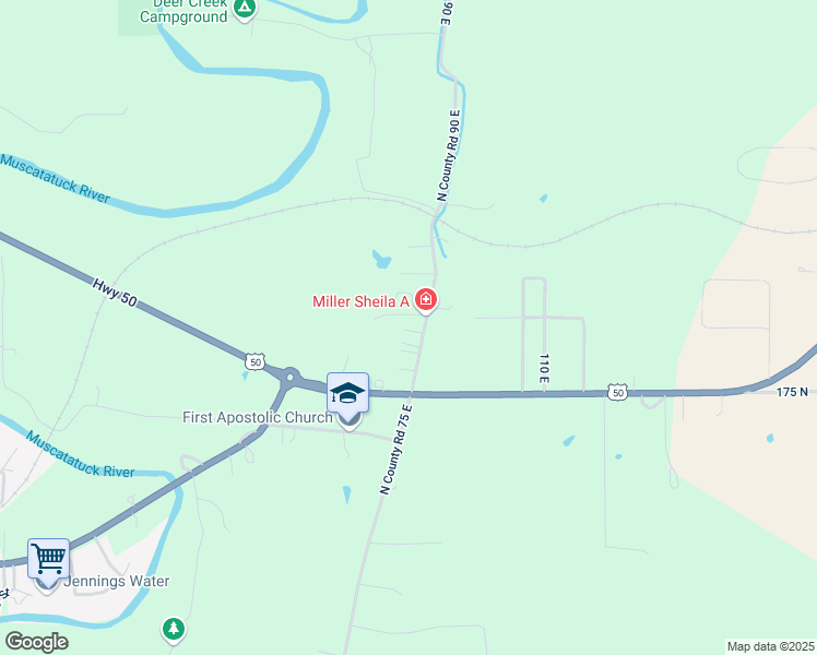 map of restaurants, bars, coffee shops, grocery stores, and more near 1895 North 75 East in North Vernon