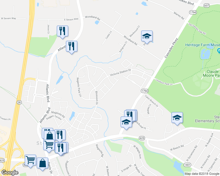 map of restaurants, bars, coffee shops, grocery stores, and more near 21800 Willesden Junction Terrace in Sterling