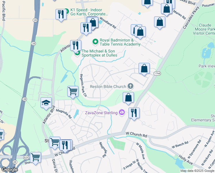 map of restaurants, bars, coffee shops, grocery stores, and more near 21786 Mornington Cresent Terrace in Sterling
