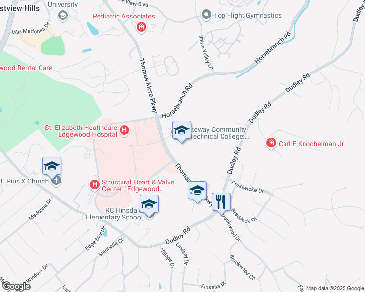 map of restaurants, bars, coffee shops, grocery stores, and more near 790 Thomas More Parkway in Fort Mitchell