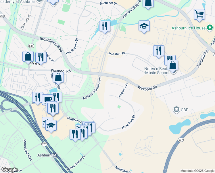 map of restaurants, bars, coffee shops, grocery stores, and more near 43885 Loganwood Court in Ashburn