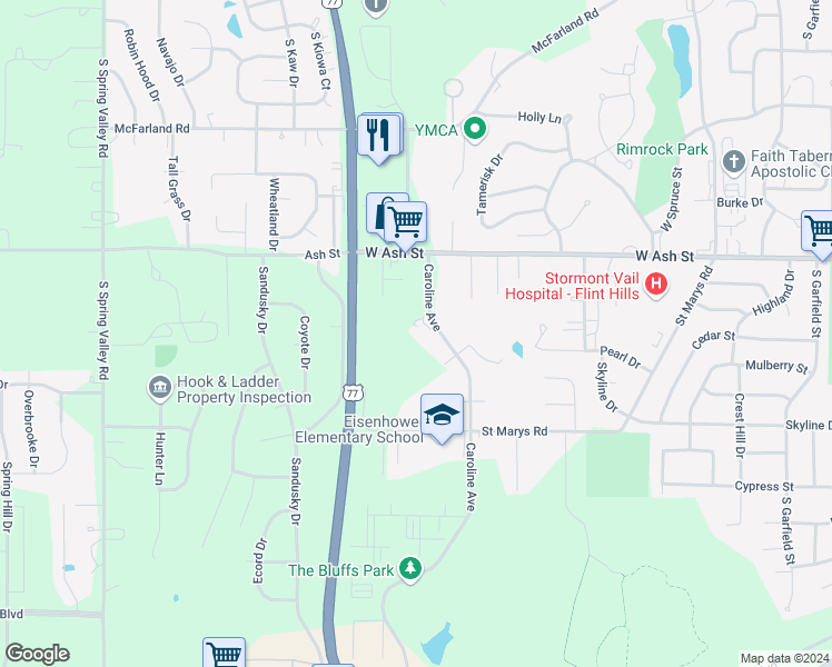 map of restaurants, bars, coffee shops, grocery stores, and more near 1022 Caroline Avenue in Junction City