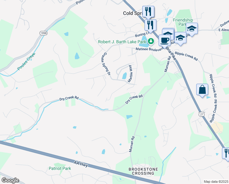 map of restaurants, bars, coffee shops, grocery stores, and more near 5994 Marble Way in Cold Spring