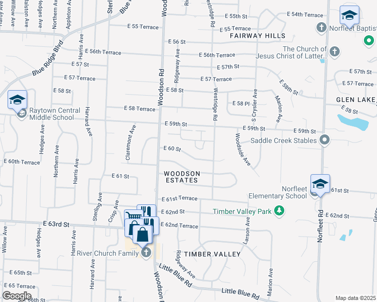 map of restaurants, bars, coffee shops, grocery stores, and more near 11800 East 60th Street in Kansas City