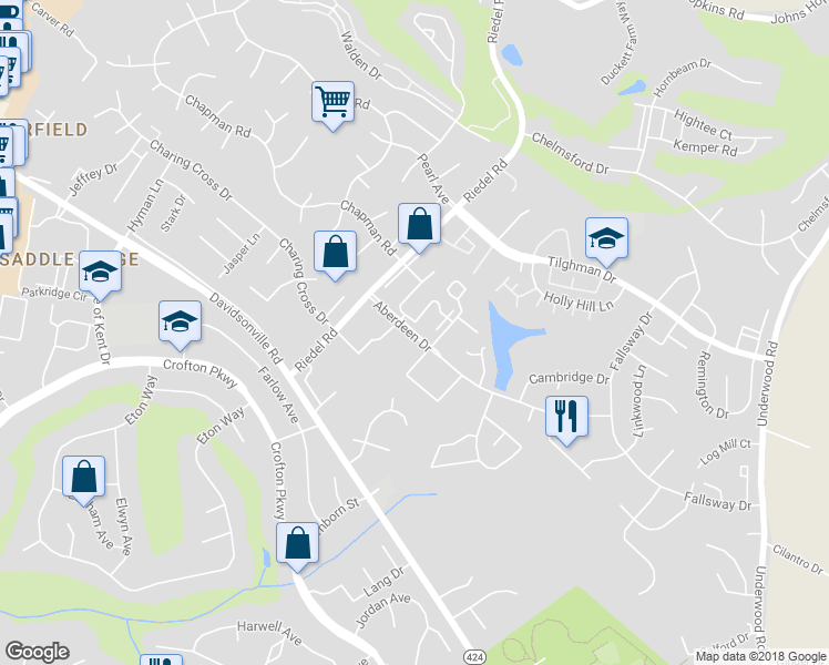 map of restaurants, bars, coffee shops, grocery stores, and more near 2213 Aberdeen Drive in Crofton