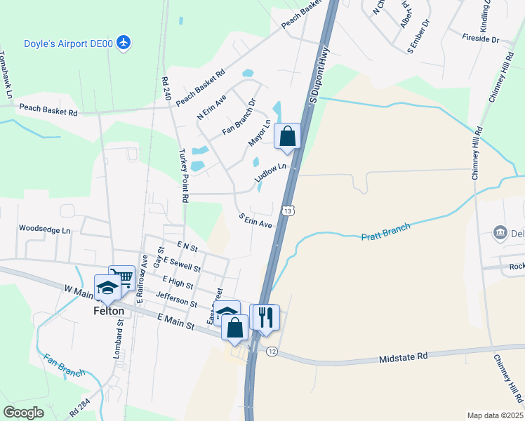 map of restaurants, bars, coffee shops, grocery stores, and more near 321 Abec Lane in Felton