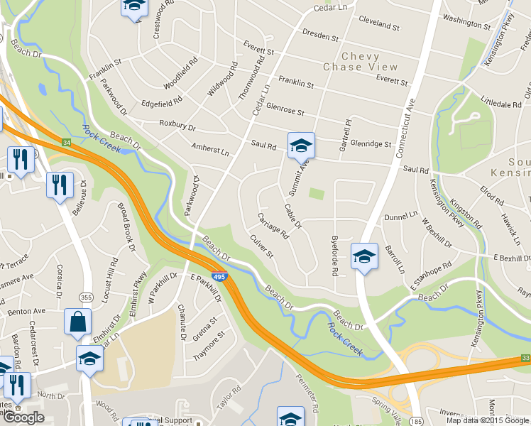 map of restaurants, bars, coffee shops, grocery stores, and more near 4304 Carriage Court in Kensington