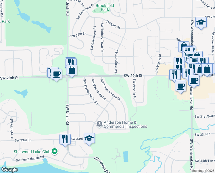 map of restaurants, bars, coffee shops, grocery stores, and more near 2940 Southwest Tutbury Town Road in Topeka
