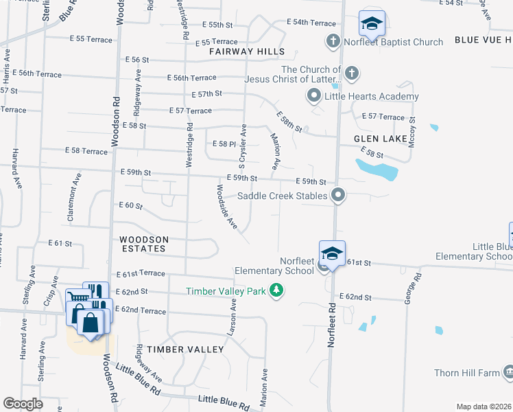 map of restaurants, bars, coffee shops, grocery stores, and more near 5917 Larson Avenue in Kansas City