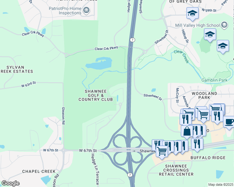 map of restaurants, bars, coffee shops, grocery stores, and more near 6314 Hedge Lane Terrace in Shawnee