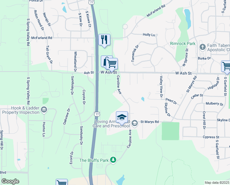 map of restaurants, bars, coffee shops, grocery stores, and more near 1022 Caroline Avenue in Junction City
