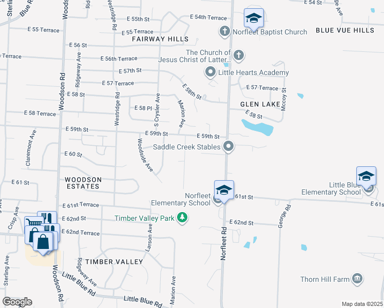 map of restaurants, bars, coffee shops, grocery stores, and more near 5913 Marion Avenue in Kansas City