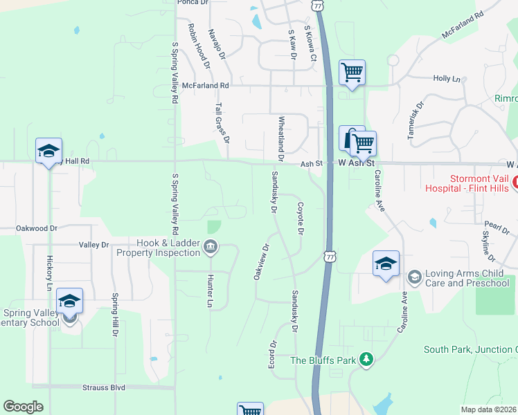 map of restaurants, bars, coffee shops, grocery stores, and more near 1013 Chisholm Trail in Junction City