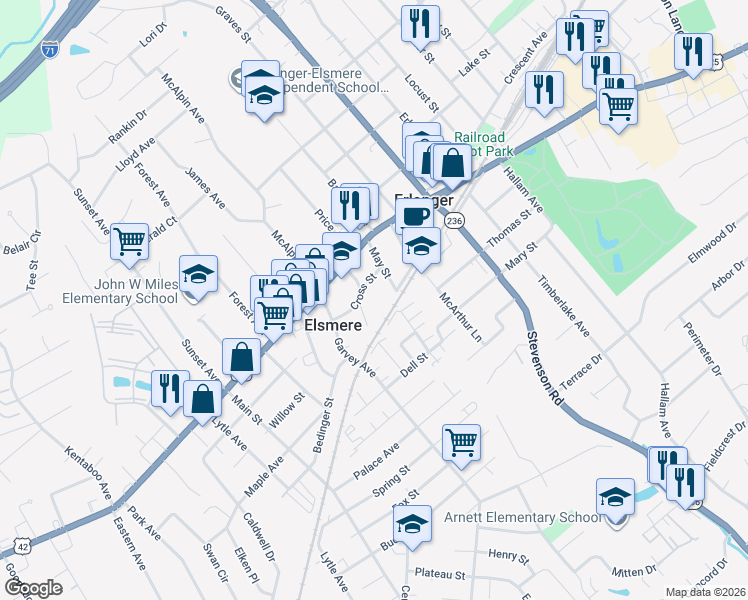 map of restaurants, bars, coffee shops, grocery stores, and more near 221 Cross Street in Elsmere