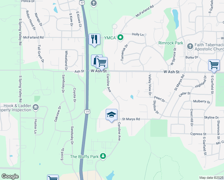map of restaurants, bars, coffee shops, grocery stores, and more near 1027 Caroline Avenue in Junction City