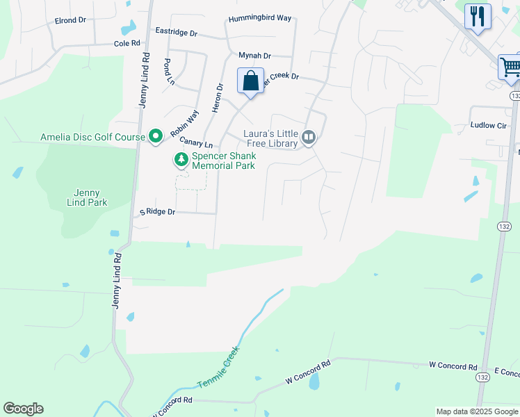 map of restaurants, bars, coffee shops, grocery stores, and more near 43 Mallard Drive in Amelia