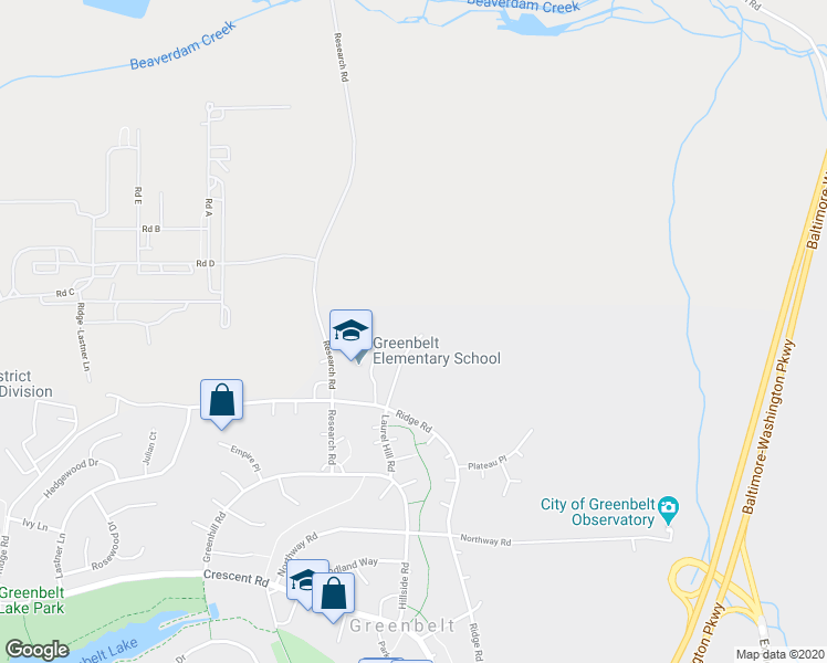 map of restaurants, bars, coffee shops, grocery stores, and more near 15A Laurel Hill Road in Greenbelt