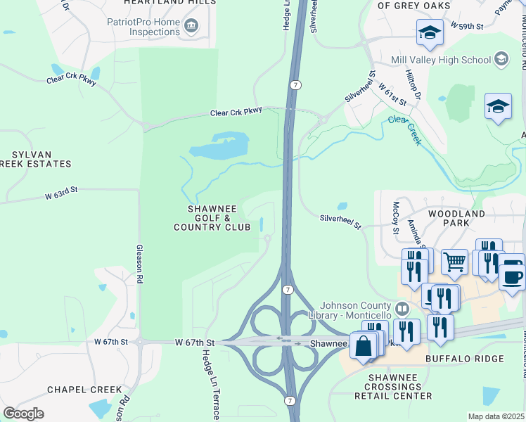 map of restaurants, bars, coffee shops, grocery stores, and more near 6314 Hedge Lane Terrace in Shawnee