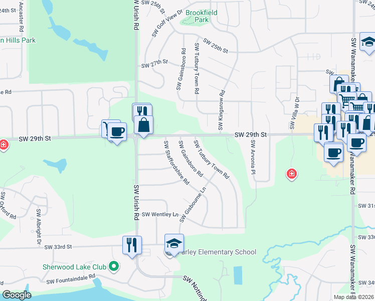 map of restaurants, bars, coffee shops, grocery stores, and more near 2924 Southwest Gainsboro Road in Topeka