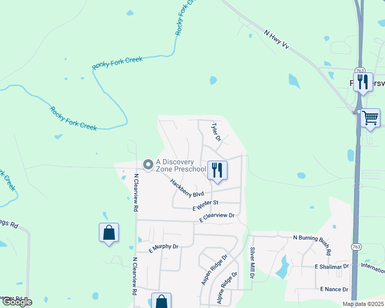 map of restaurants, bars, coffee shops, grocery stores, and more near 5598 North Maple Court in Columbia