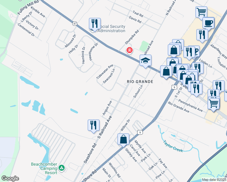 map of restaurants, bars, coffee shops, grocery stores, and more near 2003 Tidewater Avenue in Rio Grande