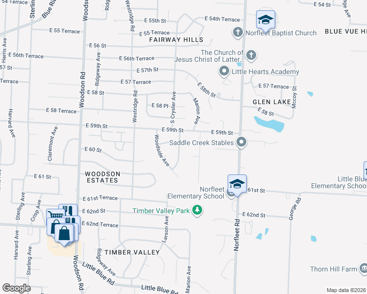 map of restaurants, bars, coffee shops, grocery stores, and more near 5917 Larson Avenue in Kansas City