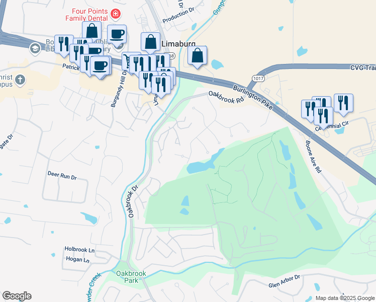 map of restaurants, bars, coffee shops, grocery stores, and more near 6131 Cedar Hill Lane in Florence