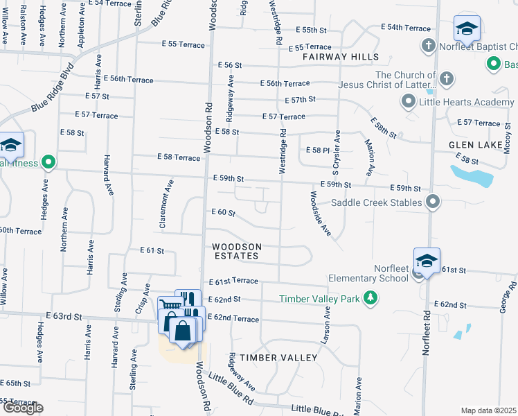 map of restaurants, bars, coffee shops, grocery stores, and more near 11812 East 59th Terrace Circle in Kansas City