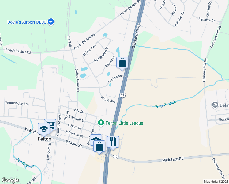 map of restaurants, bars, coffee shops, grocery stores, and more near 321 Abec Lane in Felton