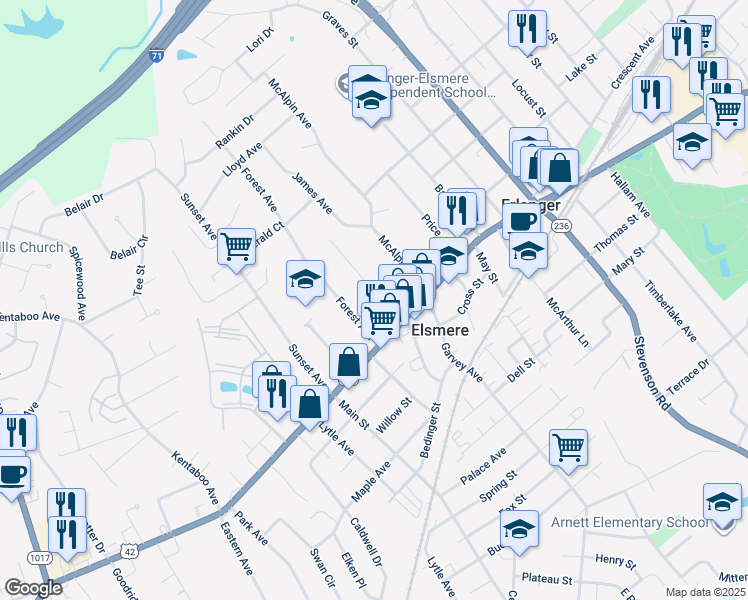 map of restaurants, bars, coffee shops, grocery stores, and more near 19 Linwood Ave in Erlanger