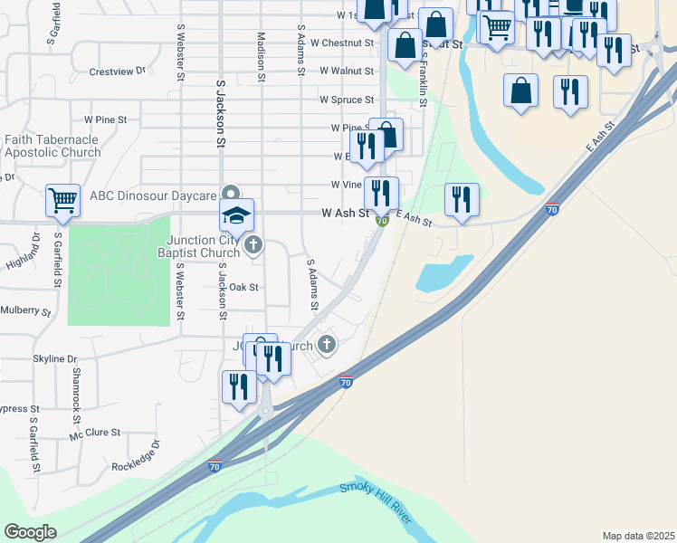 map of restaurants, bars, coffee shops, grocery stores, and more near 917 Dreiling Road in Junction City