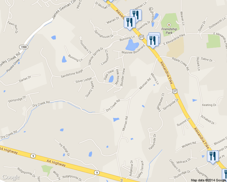 map of restaurants, bars, coffee shops, grocery stores, and more near 5991-6005 Marble Way in Cold Spring
