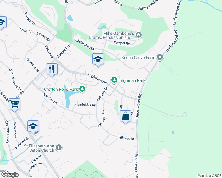 map of restaurants, bars, coffee shops, grocery stores, and more near 2070 Lake Grove Lane in Crofton