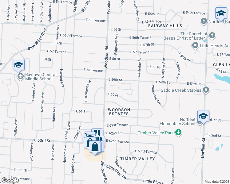 map of restaurants, bars, coffee shops, grocery stores, and more near 11708 East 60 Street in Kansas City