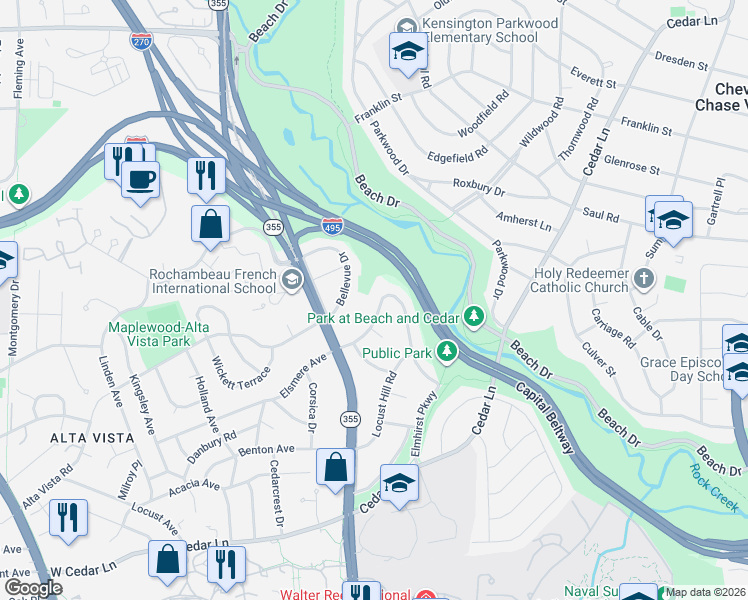 map of restaurants, bars, coffee shops, grocery stores, and more near 101 Independence Avenue Southeast in Washington