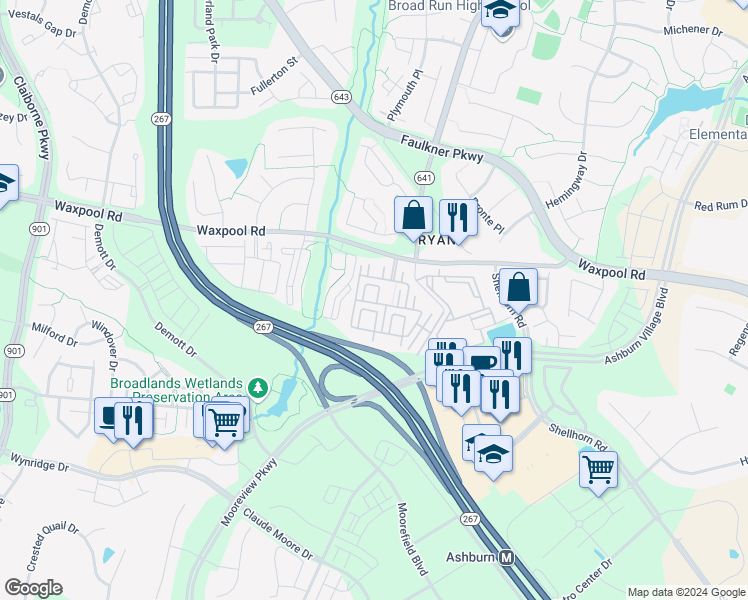 map of restaurants, bars, coffee shops, grocery stores, and more near 21825 Dragons Green Square in Ashburn