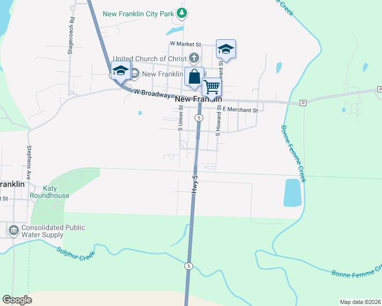 map of restaurants, bars, coffee shops, grocery stores, and more near 307 South Missouri Street in New Franklin