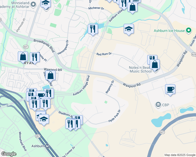 map of restaurants, bars, coffee shops, grocery stores, and more near 43888 Loganwood Court in Ashburn