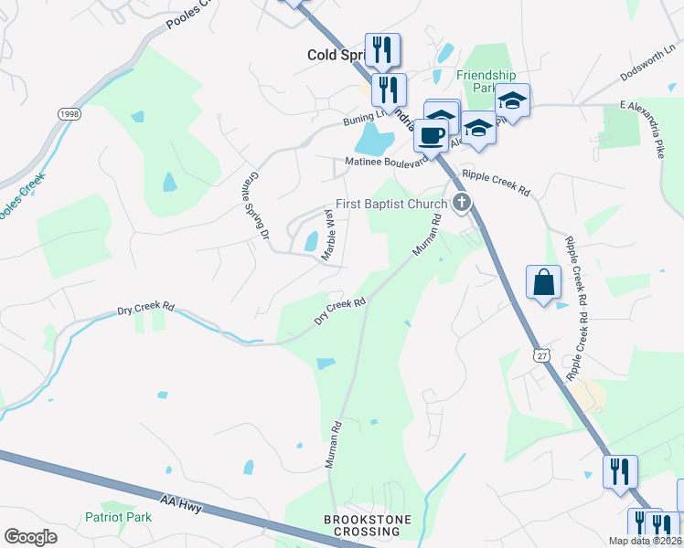 map of restaurants, bars, coffee shops, grocery stores, and more near 438 Ivy Ridge Drive in Cold Spring
