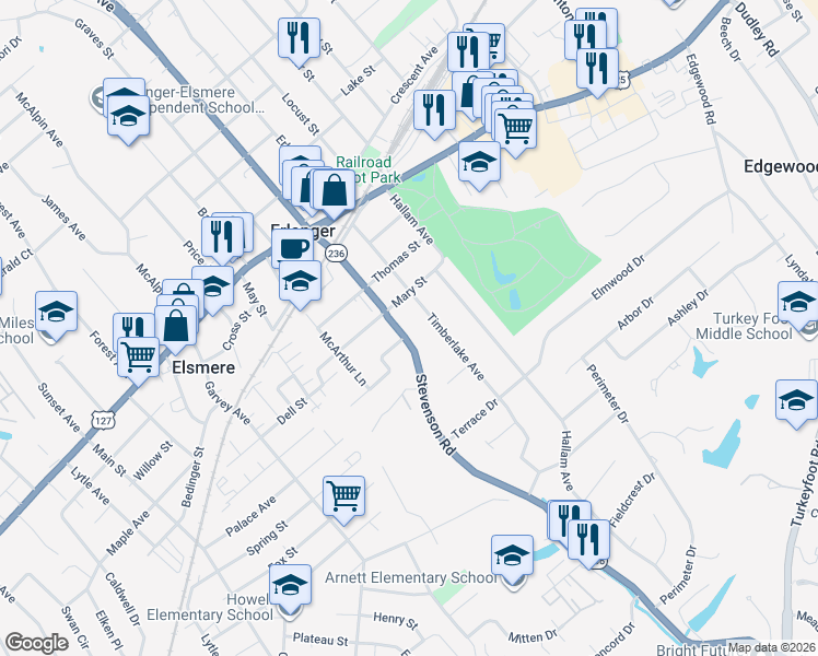 map of restaurants, bars, coffee shops, grocery stores, and more near 311 Stevenson Road in Erlanger