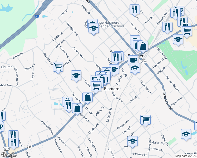 map of restaurants, bars, coffee shops, grocery stores, and more near 19 Linwood Avenue in Erlanger