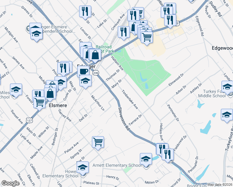 map of restaurants, bars, coffee shops, grocery stores, and more near 311 Stevenson Road in Erlanger
