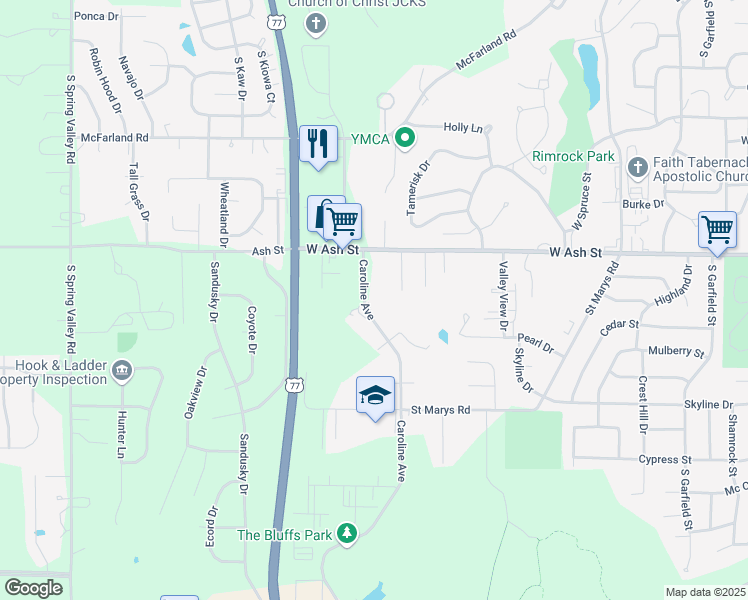 map of restaurants, bars, coffee shops, grocery stores, and more near 1027 Caroline Avenue in Junction City
