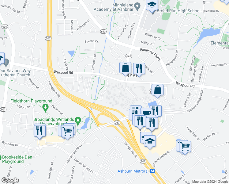 map of restaurants, bars, coffee shops, grocery stores, and more near 21825 Dragons Green Square in Ashburn