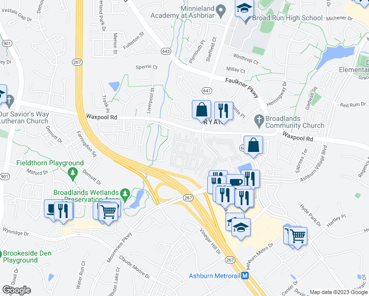 map of restaurants, bars, coffee shops, grocery stores, and more near 21817 Dragons Green Square in Ashburn